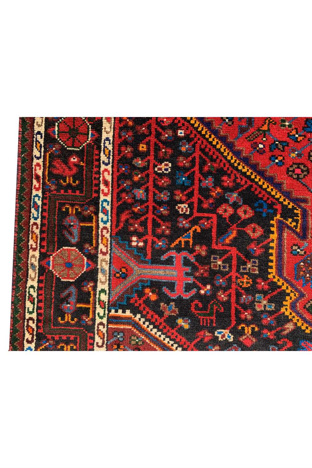 Amazing Hand Knotted Vintage Persian Hamadan Pictorial Wool Area Rug 6.9 x 3.11 Ft
