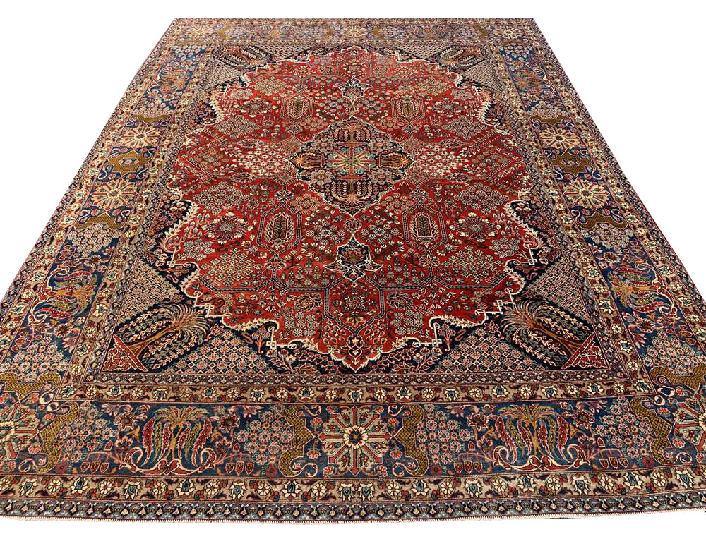 Authentic Hand Knotted Vintage Tribal Persian Kashmaar Wool Area Rug 13.5 x 10.0 Ft